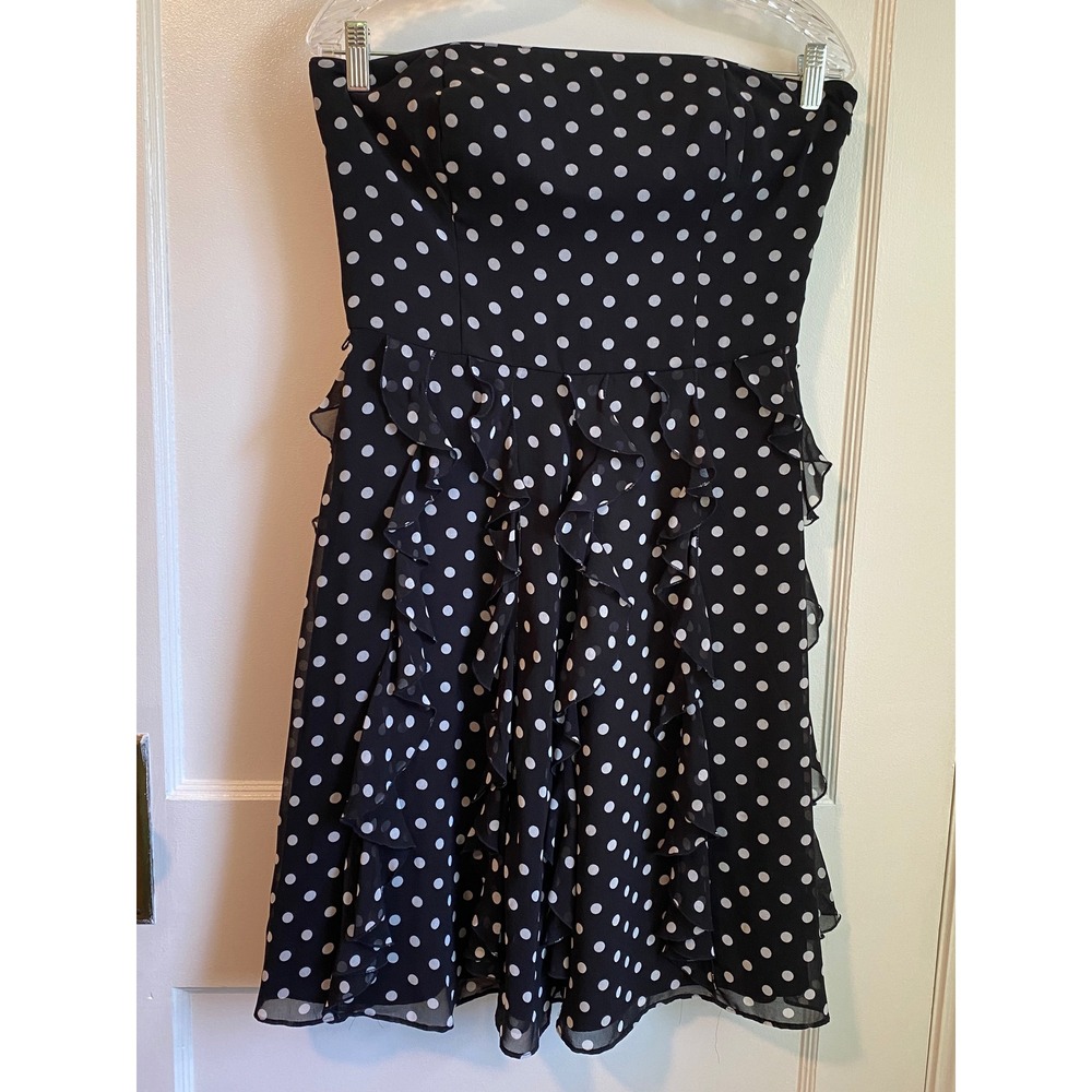 White House Black Market Polka Dot Strapless Ruffle Cocktail Dress 8